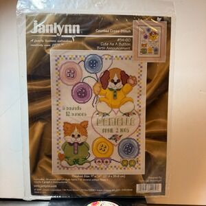 Janlynn Counted Cross Stitch Cute As A Button Birth Announcement Kit 54-60
